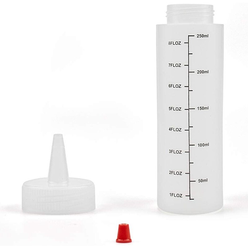 12-Pack 8 Oz Condiment Squeeze Bottles with Red Tip Cap - Durable Plastic Squirt Bottle for Ketchup, Sauces, Syrup