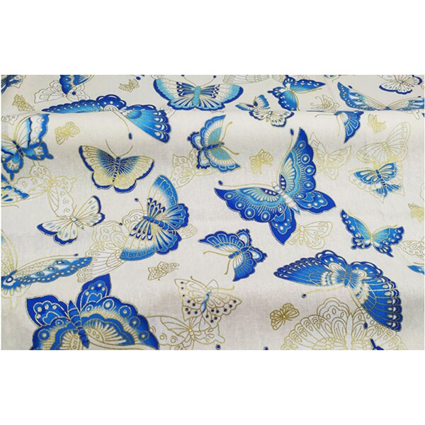 Blu Bianco di Cotone Della Farfalla Bronzing Tessuto, Pretagliati di Cucito Tessuto patchwork trapuntatura FAI DA TE Tessuto Giapponese: FA190149-2 / 50x70cm