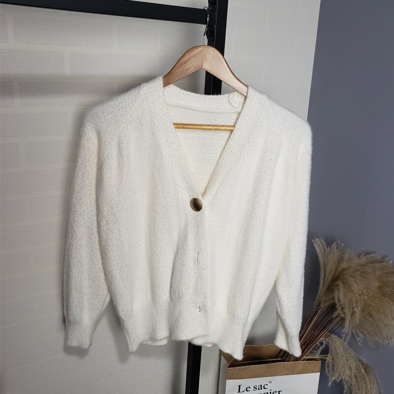 Suéter con botones dorados Cárdigan para mujer Otoño Invierno Chaqueta corta de punto abrigo suelto de lana cárdigan suéter