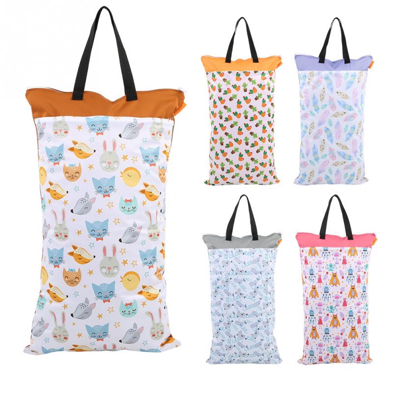 40*70cm Waterproof Wet/Dry Diaper Pail Bag Reusable Doubl Pockets Large Hanging Cloth Diaper Bag Laundry Nappy Wet Bags