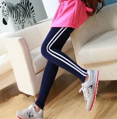 Bivigaos kvinders afslappede leggings side hvid stribet elastisk bomuld leggings bukser dame tøj legging til kvinder: Flåde / S / m  (42-44)