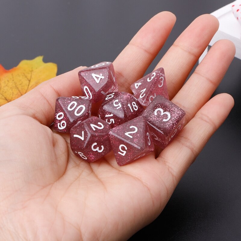 7 stk blinkende flerkantede terninger til drage stifinner  d20 d12 2 xd 10 d8 d6 d4