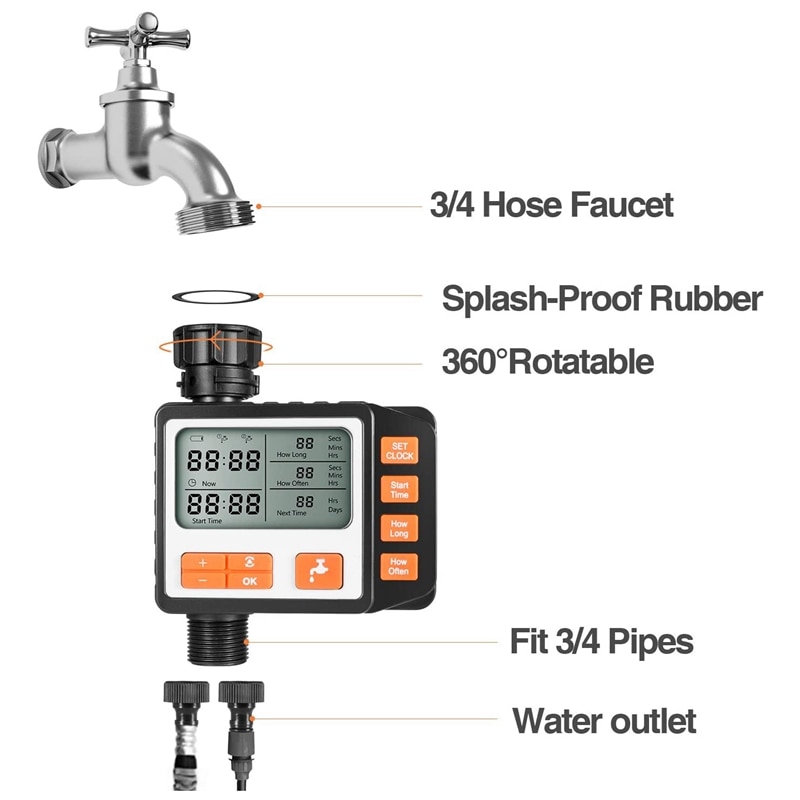 Timer trädgård elektronisk bevattning timer automatisk bevattning bevattning kontroll lcd-skärm solenergi trädgårdstimer 2