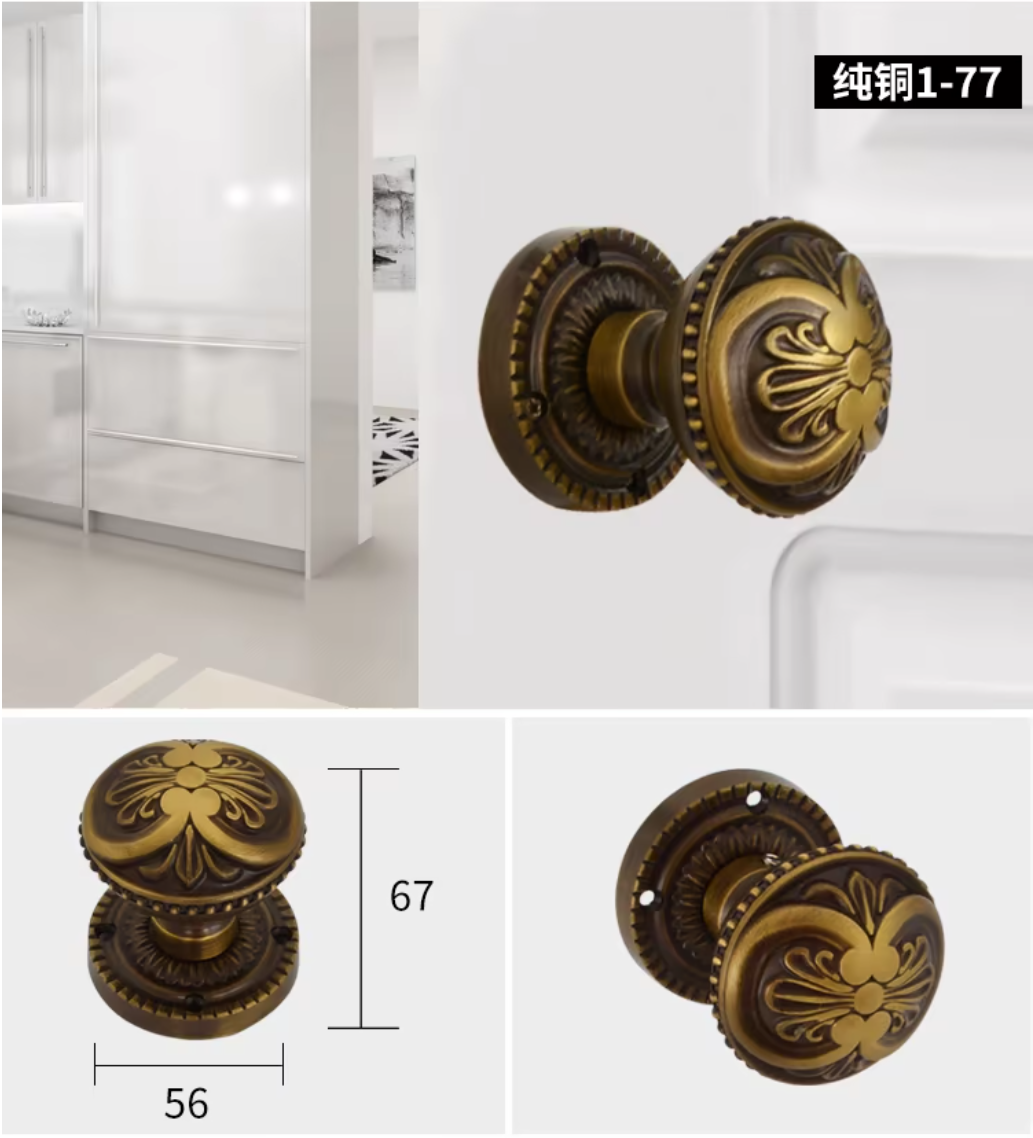Invisible Door Hardware Copper Door Knobs Concealed Side Door Background Pastoral Wooden Brass Crystal Door Handle: Beige