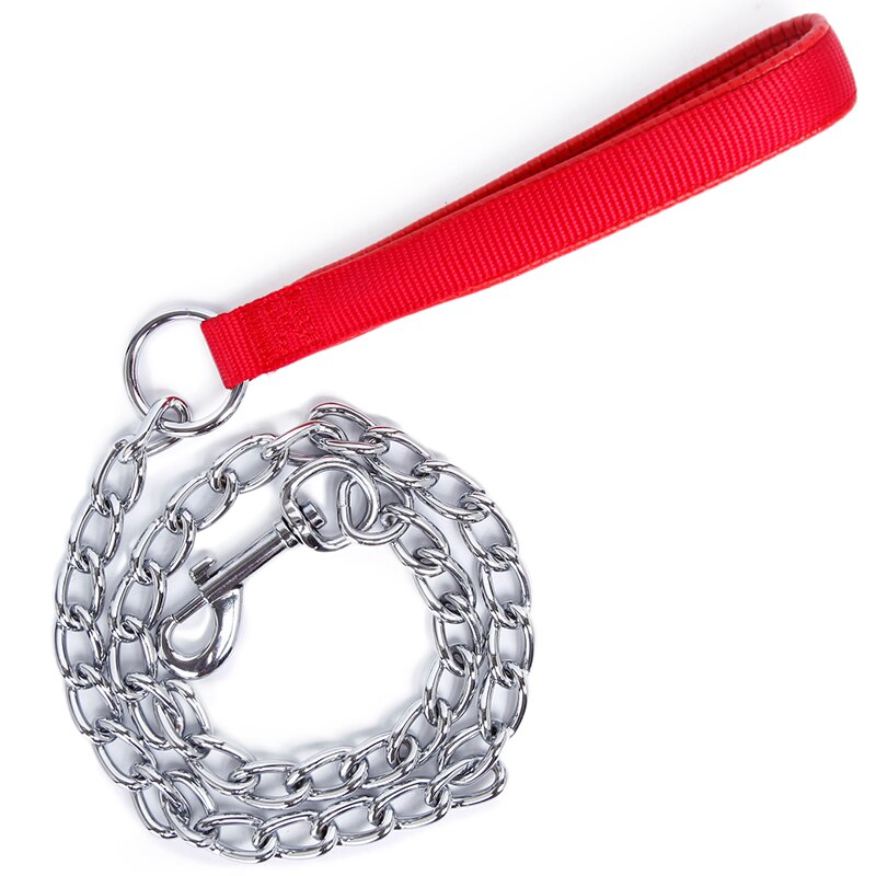 Stainless Steel Snake Chain Dog Leash Durable Metal Training Dog Leash With Red Black Handle