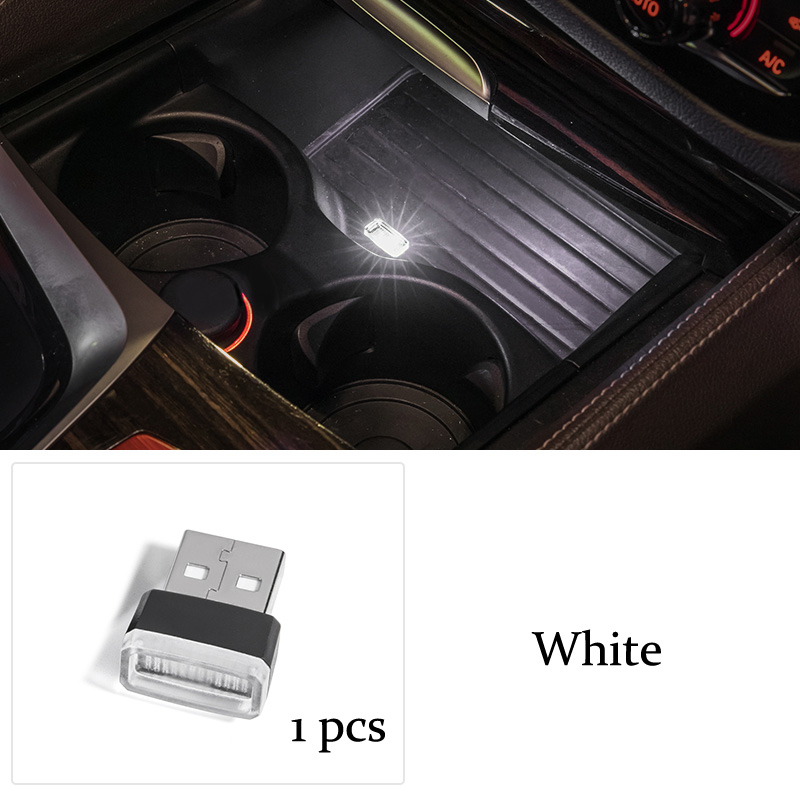 Porte-gobelet décoratif de voiture, boîte de rangement, lumière USB, pour Mercedes Benz GLC A B C E classe W205 coupé W213 W176 W246 GLE GLS GL: White