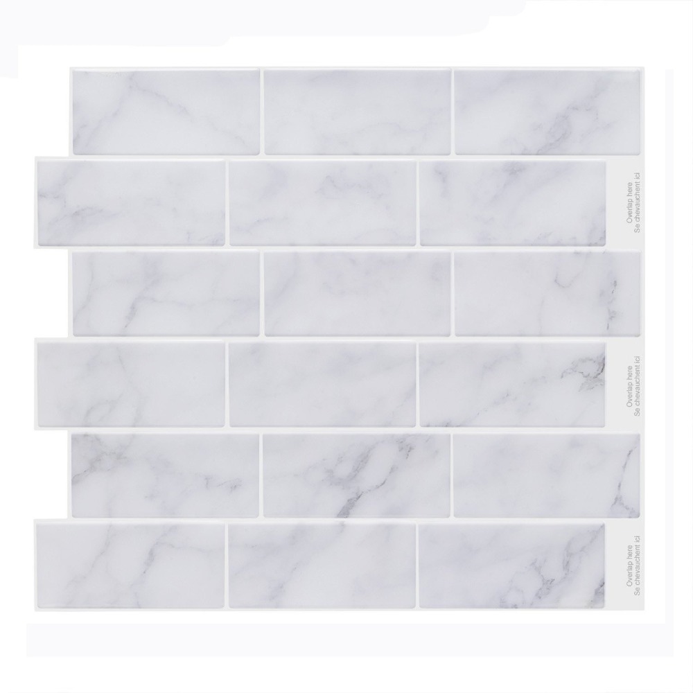 Carrara Subway Backsplash Tile peel and stick Self Adhesive Wall Decor Sticker DIY Kitchen Bathroom Home Vinyl Wallpaper 1 Sheet