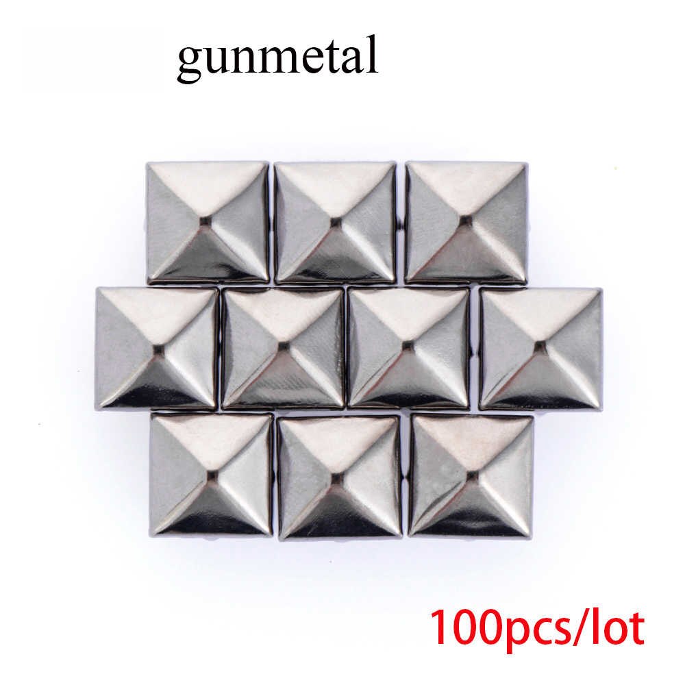 100 st 6/8/10/12mm solida nagelband nitar gör-det-själv läder hantverk fyra klor fyrkantiga spikar kläder/väska/skor metall mässing pyramid spik: Pistolmetall / S 6mm