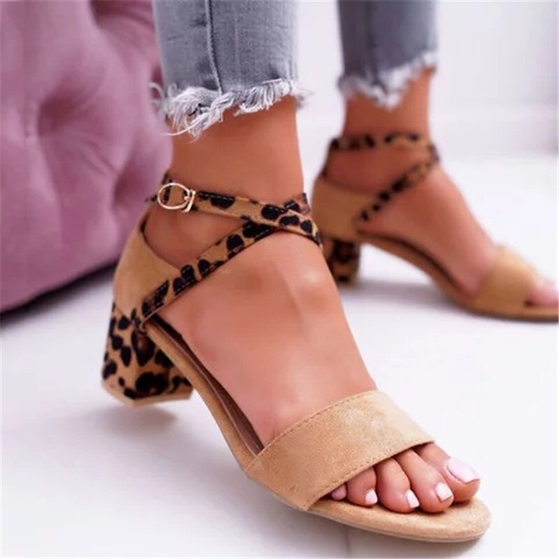 Women Mid Heels Sandals Casual Block Heel Women Pumps Summer Pointed Toe Buckle Female Office Ladies Shoes
