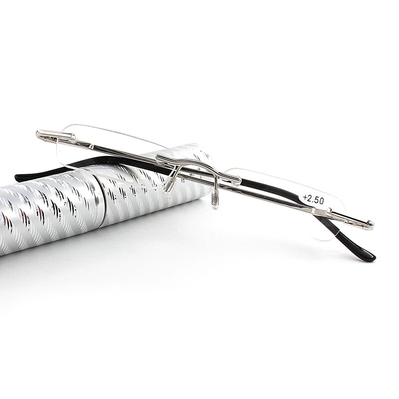 Kan Bloem Mini Draagbare Leesbril Kleine Metalen Randloze Verziend Brillen Met Pen Tube Case Mini Lezen Brillen + 3.5 + 4