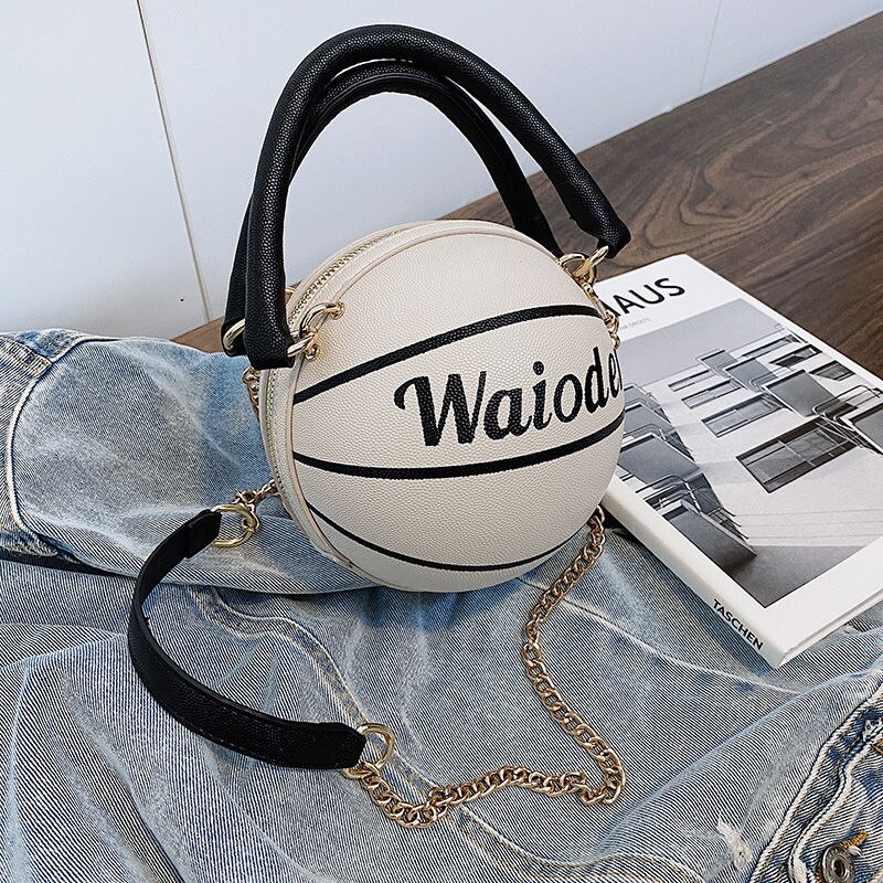 Pink Basketball Bag Female Net Red Korean Version Personality Mini One Shoulder Crossbody Chain Ball Bag: white