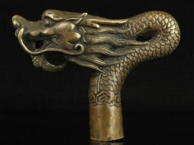 YM 324 100% brons Zuiver Koper Messing oude Opa Goede Lucky Wandelstok Hoofd China Oude Handwerk Carving Brons Dragon