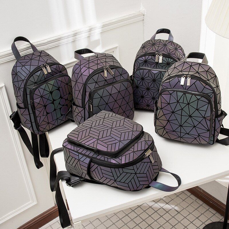 Holographic Luminous Rhombus Geometric Bag Cool Colorful Portable Diagonal Backpack