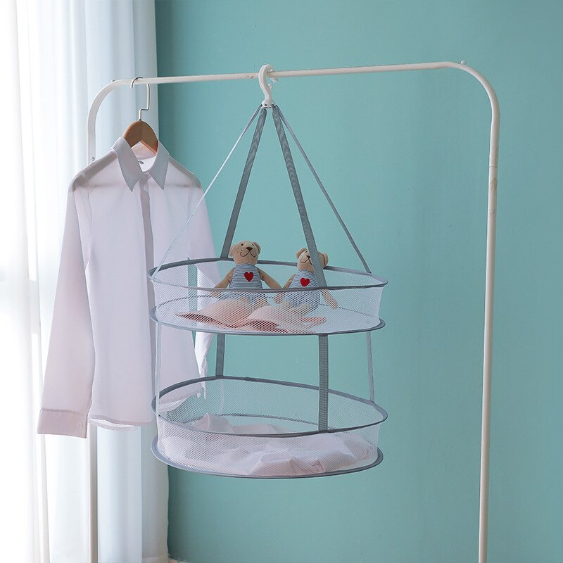 1/2/3 Layer Folding Clothes Drying Rack Hanging Clothing Basket Dryer Toys Socks Drying Net Solid Mesh Laundry Basket Household