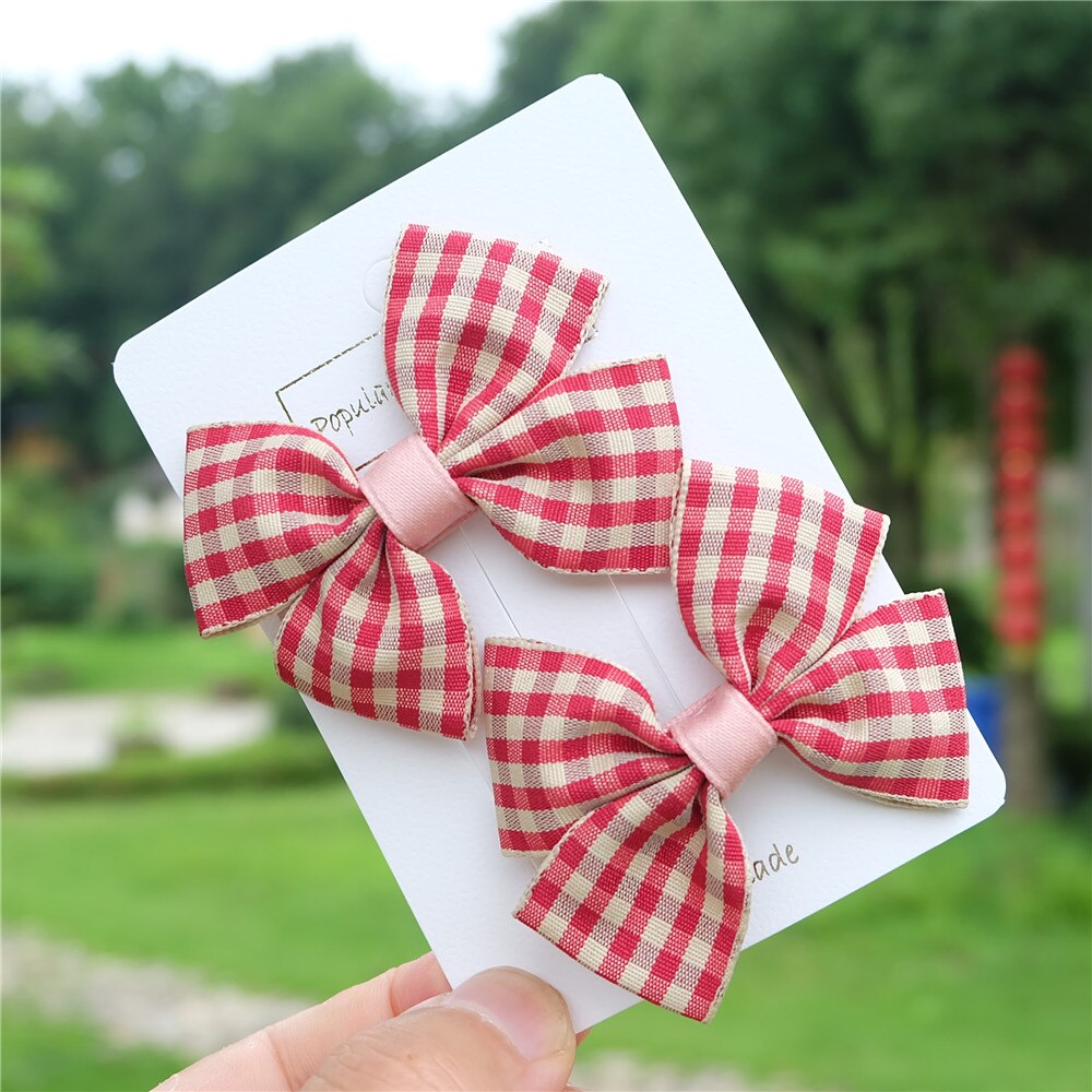 2 stuks/set meisjes strikken haarspeld klassieke geruite lint haarbanden kinderspeldjes kinderhaarkoord retro hoofddeksels haaraccessoires: 8