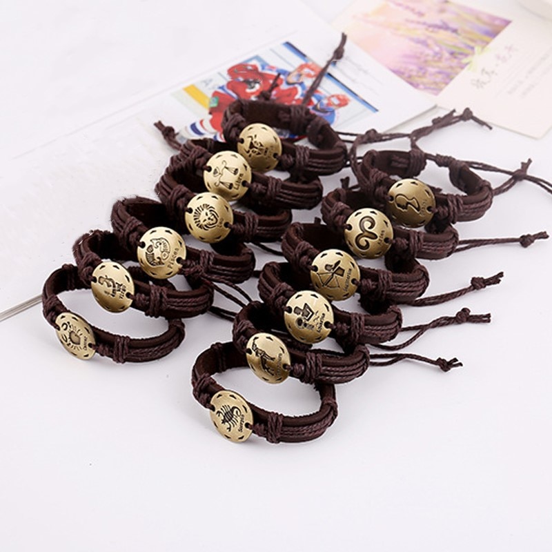 12 konstellationer armbånd smykker læder armbånd mænd afslappet personlighed stjernetegn punk armbånd