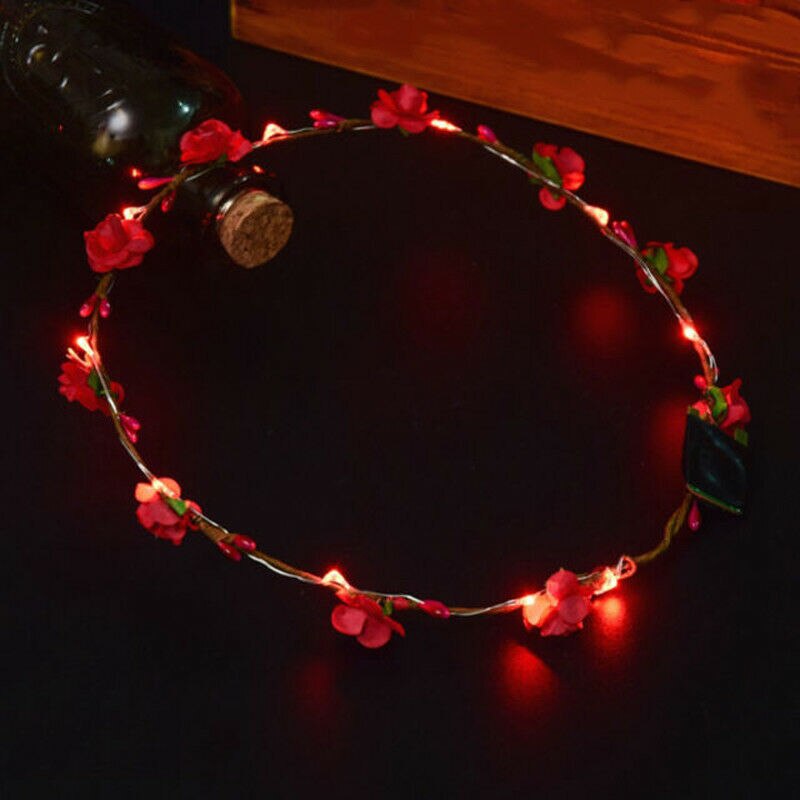 Led kukka seppele hiuspanta hiuspanta boho light up häät joulujuhlat led seppele valo kukka sanka valokuva rekvisiitta: Punainen