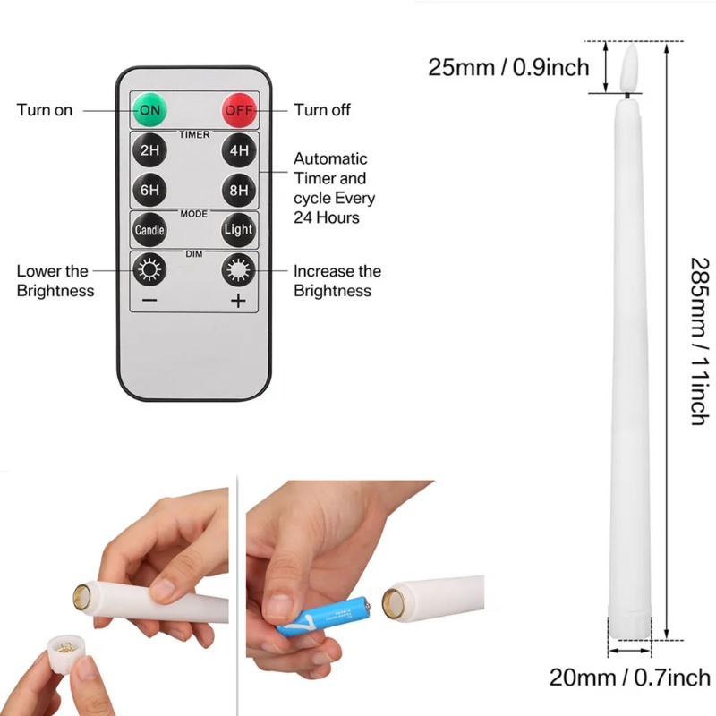 Bougies coniques LED sans flamme vacillantes avec télécommande à 10 touches, bougeoirs ivoire à piles de 11 pouces, décoration de noël pour la maison et le mariage