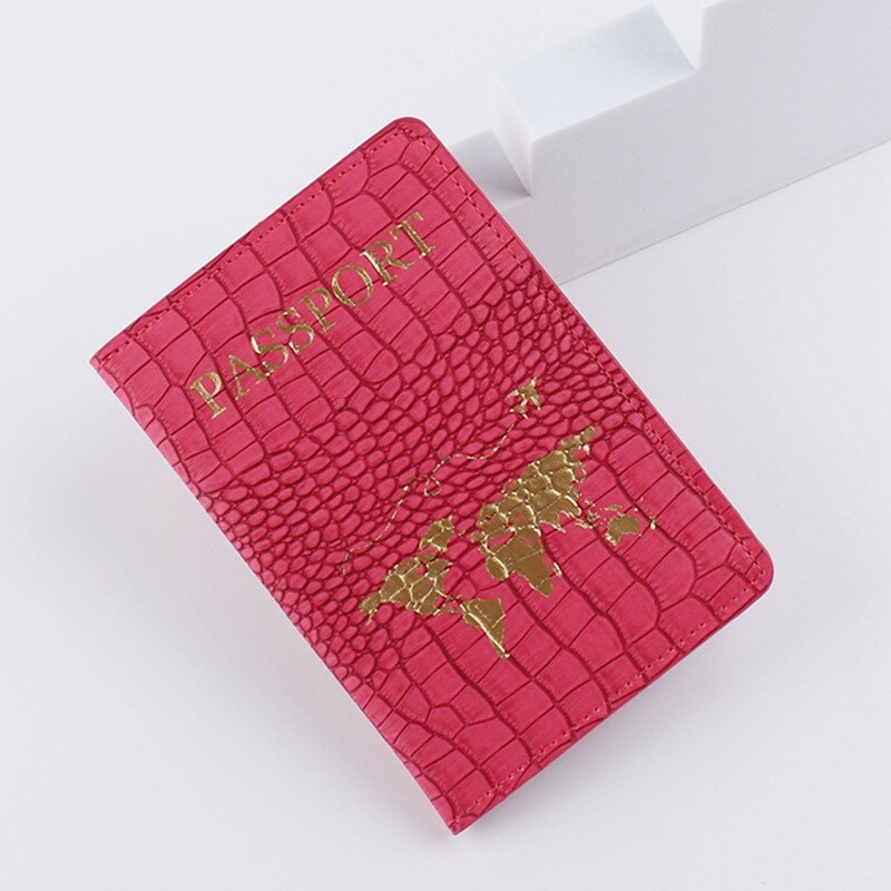 Map Passport Cover Crocodile Pattern Letter Women Men Travel Passport Cover Holder Travel Credit Card Holder Case: Rose