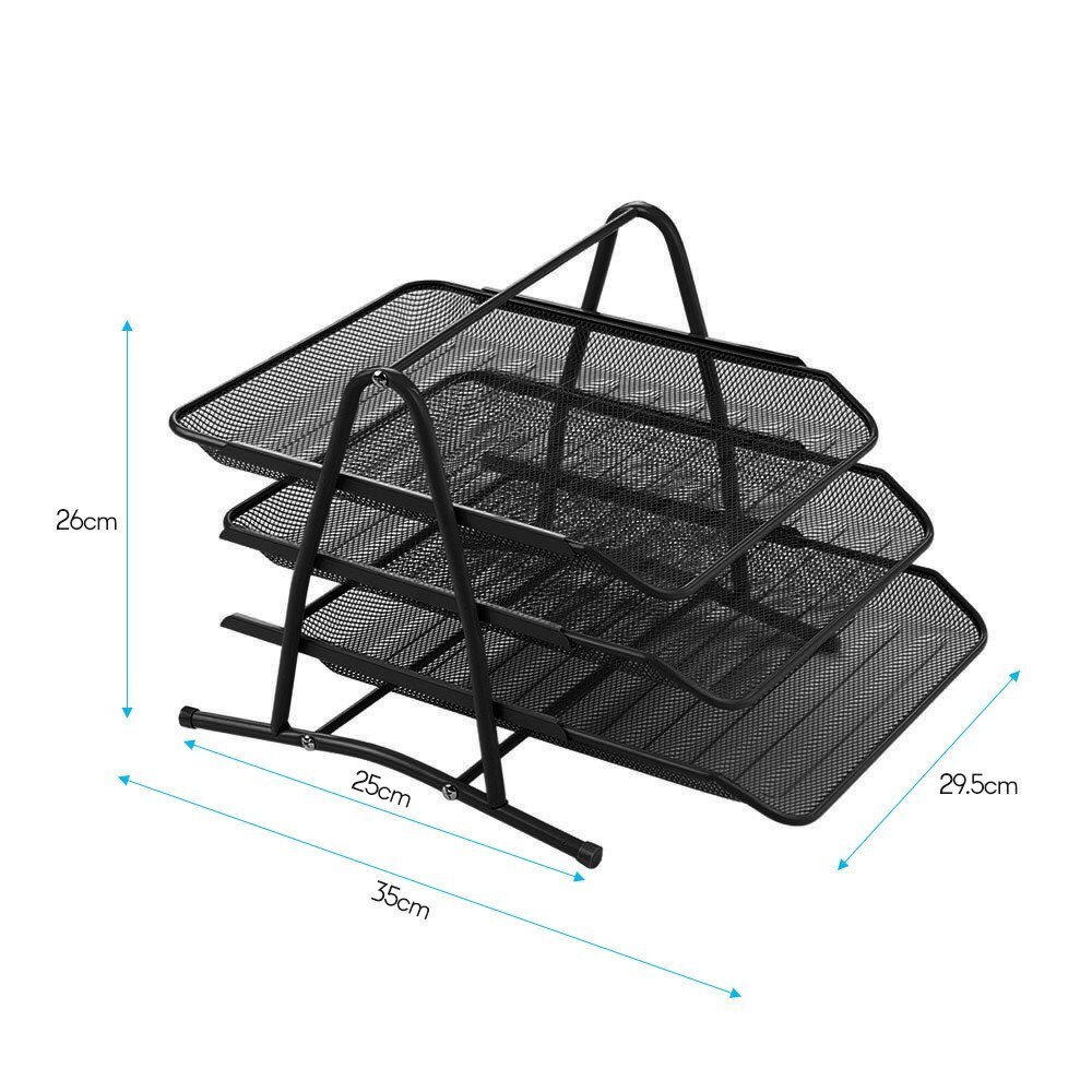 3-Tier Metal Mesh File Document Letter Paper Tray Sorter Collection Office Desktop Organizer Holder Shelf