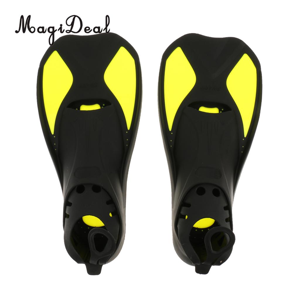 Magideal universele volle voet korte vinnen duiken zwemtraining flippers kind volwassen zwemvliezen snorkelen watervin 6 maten: Geel m