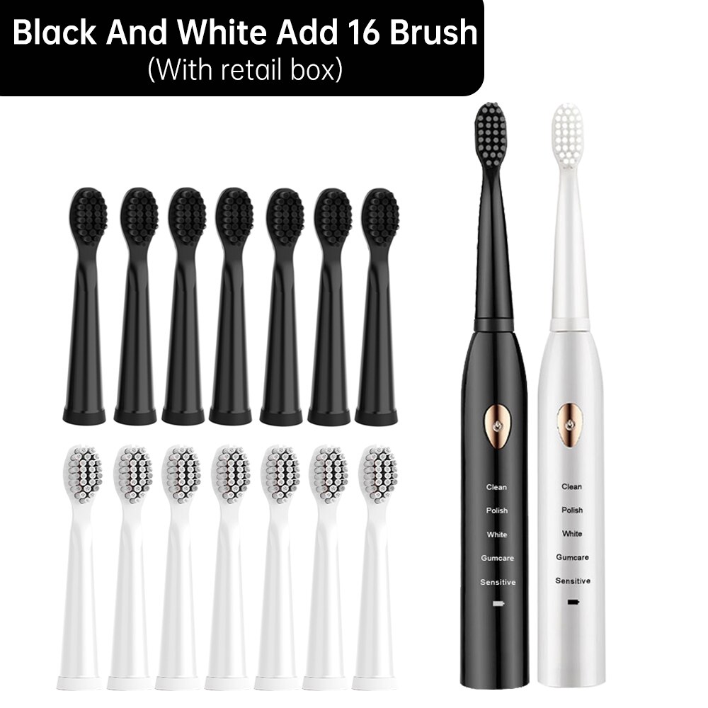 5 modus Smart Elektrische Zahnbürste Automatische Ultra sonic Sonic Zahnbürste Erwachsene IPX7 Wasserdichte USB Aufladbare Zähne Pinsel: Set A 16 Brush