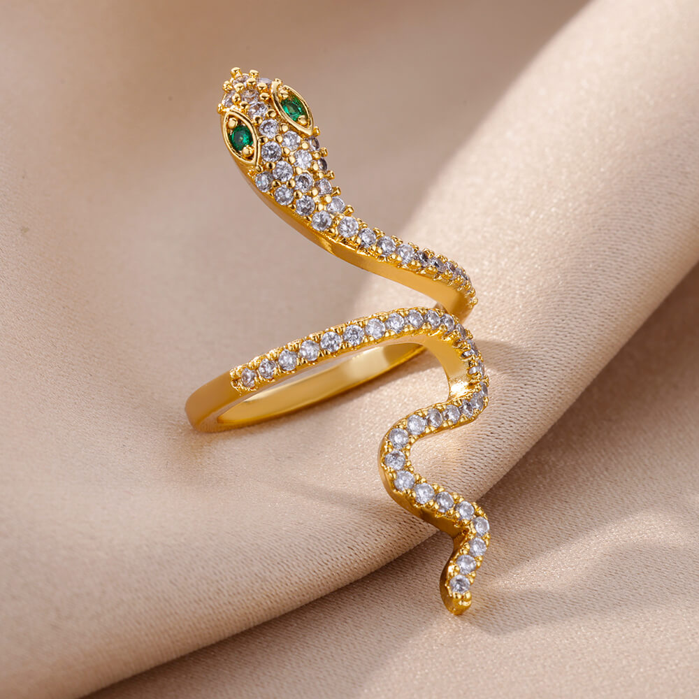 Anillos de serpiente de circón para mujeres y hombres, anillo ajustable abierto de acero inoxidable de Color dorado, joyería estética gótica Vintage, anillos para mujer: Blanco