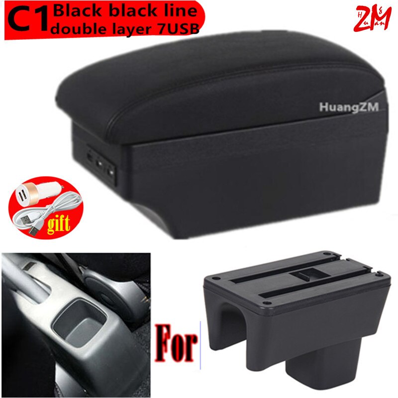 For Suzuki Swift Armrest Box For Suzuki Swift Car Armrest 2005-2022 car accessories interior storage Box Retrofit parts with USB: C1 black black line