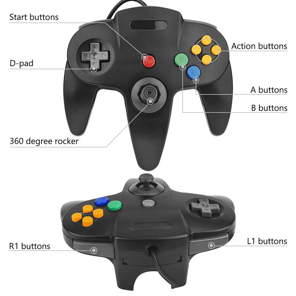 USB Wired Gamepad for Nintendo 64 Host N64 Controller Joystick for For Classic Nintendo 64 Console Games for Mac Computer PC