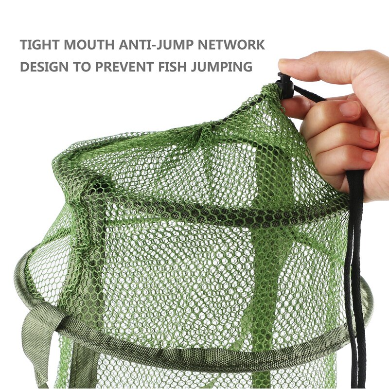 vissen Collapsible Fishing Cage/Fishing Net/Fishing Basket for Trapping Green Durable Nylon Floating Fish Basket Net 70cm Height