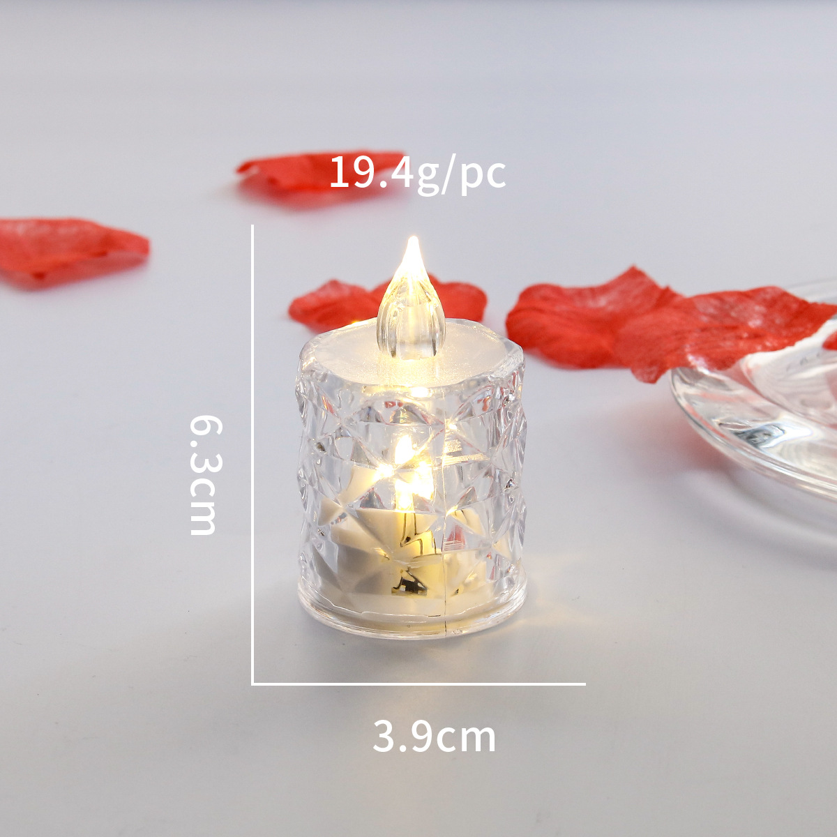 24-1 Uds. Vela de luz LED sin llama, vela de cristal LED, lámpara electrónica de noche para citas, fiestas, vacaciones, hogar, decoración de boda: Blanco frío / Amarillo claro