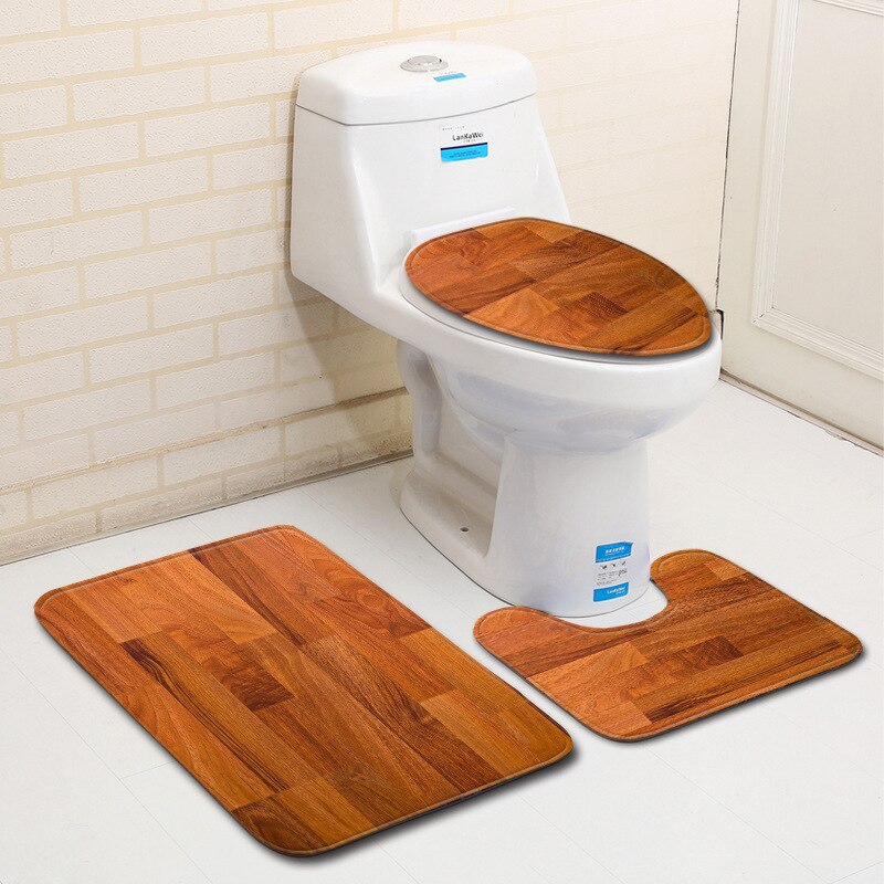 Zeegle Antislip Badkamer Tapijt Beperking Hout Badmat 3Pcs Badkamer Tapijt Set Absorberende Mat Wc Badkamer Vloer matten: L181218-D13 / 50x80cm