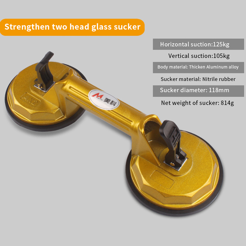 Vakuum sugekop glasløfter kraftig glas fliseholder griber sugeplade til glasfliser spejl granit løfteværktøj: Styrke 2 hoved