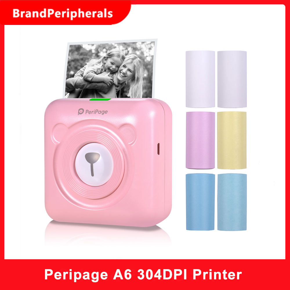 Peripage A6 304DPI Mini Photo BT Printer Pocket Photo Printer Marker with 6 rolls paper For Mobile phone Android and iOS