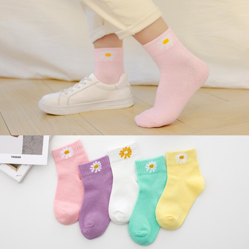 Kleurrijke Kinderen Sokken Katoen Half Lengte Jongens &amp; Meisjes Sokken Mode Bloem Patroon Kids Sok 1 Lot = 5 Pcs: flower A / 4-6T