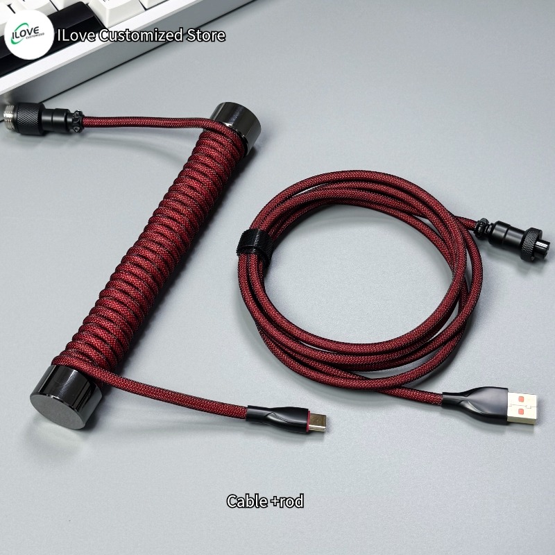 Coiled Keyboard Cable USB C + Protection Rod for Mechanical Gaming Keyboard Double-Sleeved Wire with Detachable Metal Aviator: Dark Grey