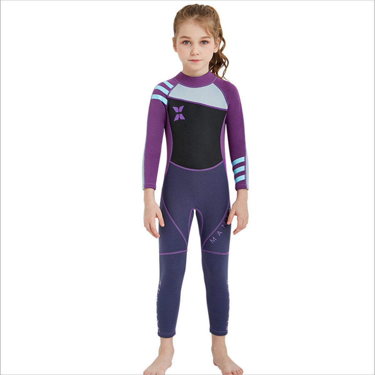 2.5MM Neoprene Nylon Kids Long Sleeve Surfing Diving Wetsuit Children Girl Swim Suit: purple / L