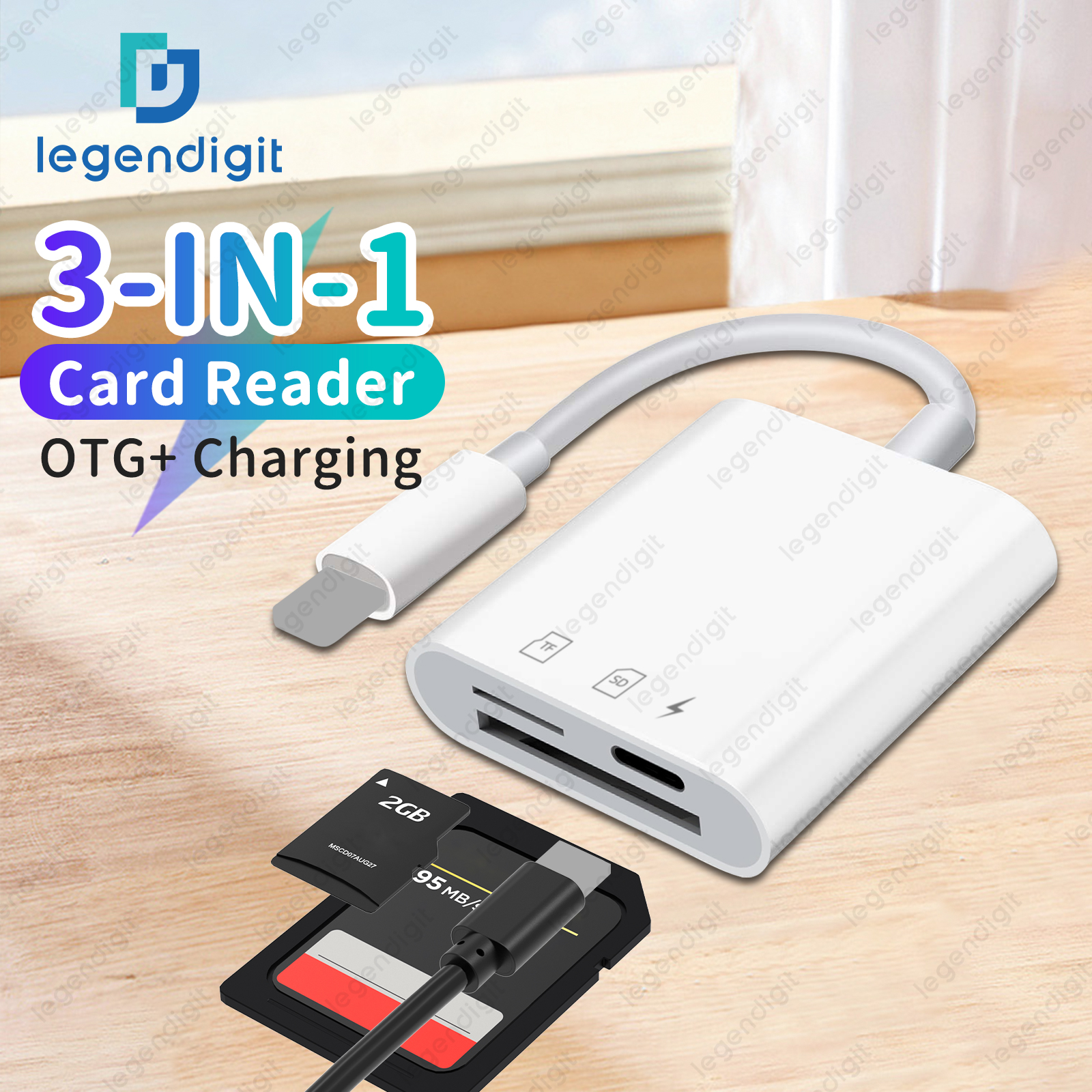 3in1 Micro SD Card TF Card Reader for iPhone with iOS Charging Adapter OTG Adapter Camera Memory Card Reader SD Card Converter
