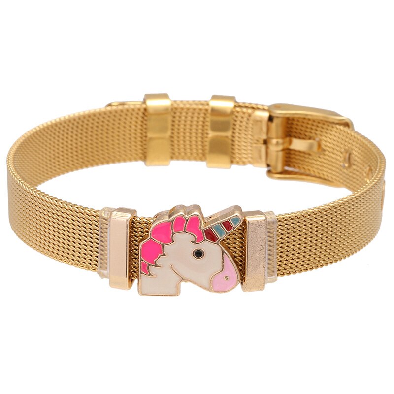 de joyería de acero inoxidable Keeper Mesh Bracelet Set con corazón Arco Iris unicornio finos dijes pulseras como para mujer: S016