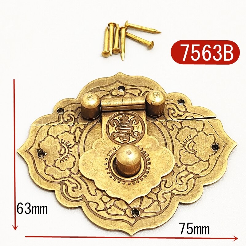 2Pcs Antieke Gouden Doos Hasp Vergrendelingen Chinese Oude Lock Catch Voor Sieraden Koffer Gesp Clip Sluiting Meubels Hardware W/Schroeven: 7563B