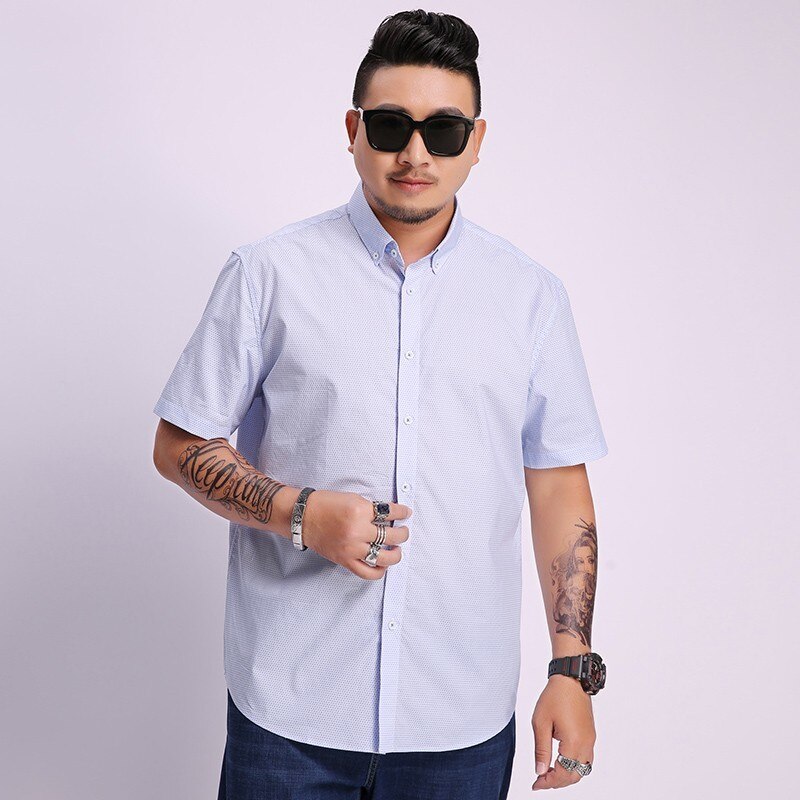 Camisa a la para hombre de talla grande 8xl 7XL 6XL 5XL camisa de manga corta, camisas de algodón para hombre Social Polka Dot Casual de talla grande