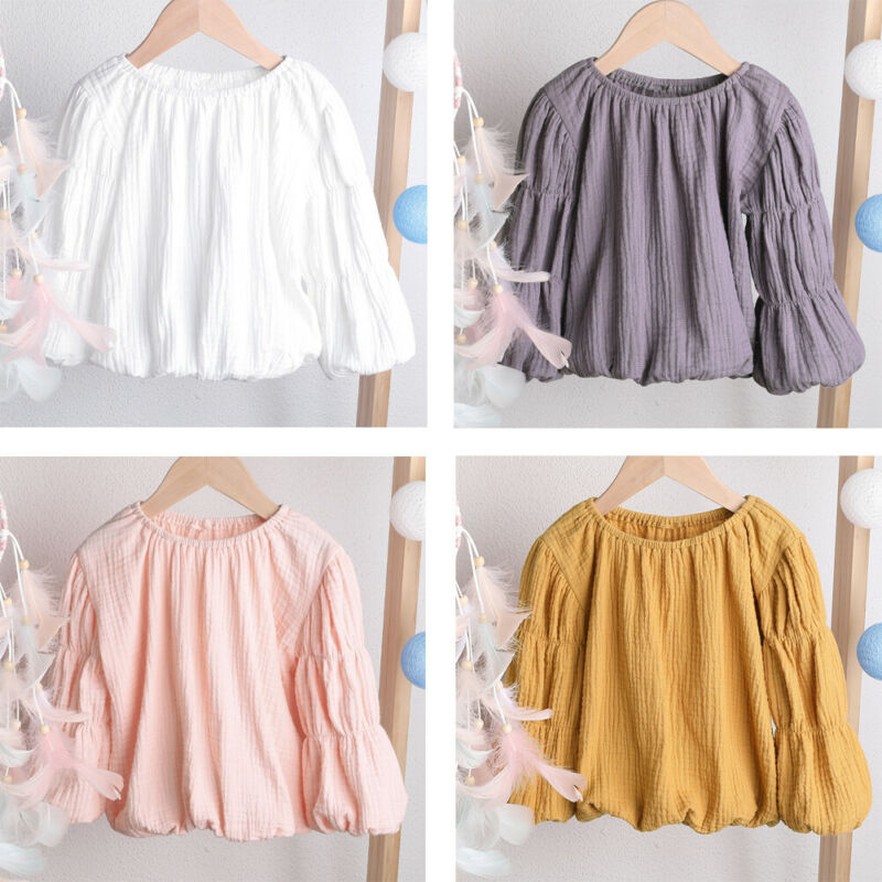 Usa newborn baby girls lanternärm toppar skjortor blus varma kläder med rund hals
