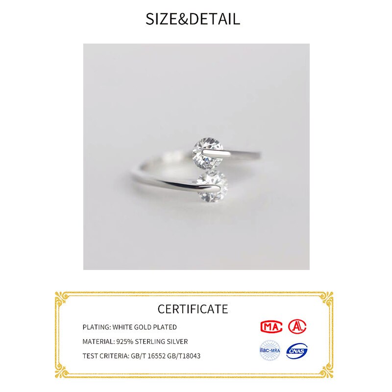 Real 925 Sterling Silver Zircon Round Ring For Women Cute Fine Jewelry Minimalist Accessories