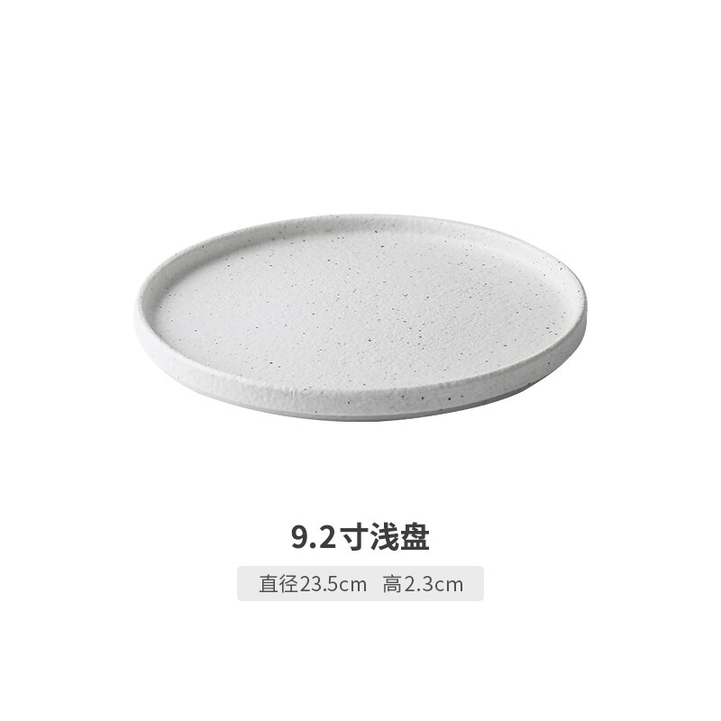Japanese-style Tableware Set Bowls and Plates Round White Ink Point Dinner Plates Home Western Dishes Dinner Plates: 9.2 inch
