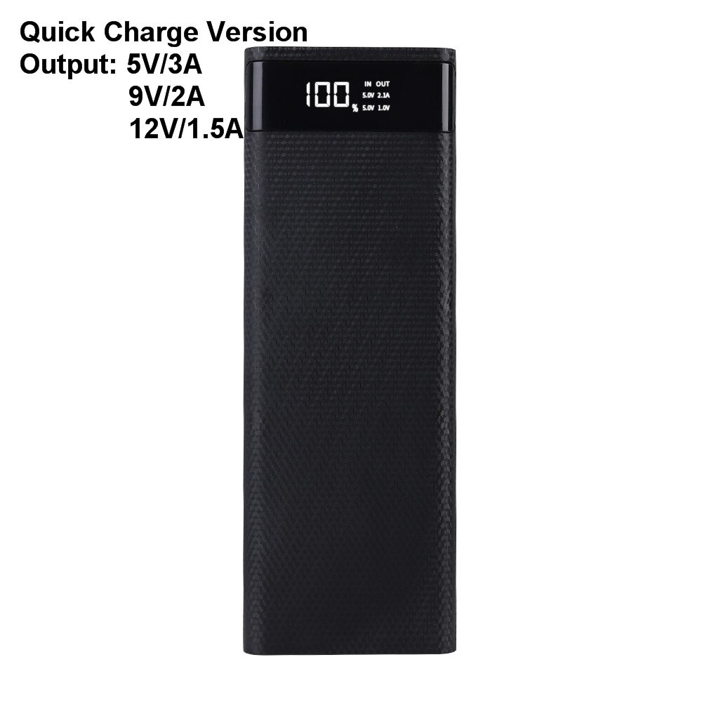 30000mAh Micro Type C Dual USB Power Bank Battery Charge Case 10*18650 Battery Storage Box Digital Display Power Bank Kit: Quick Charge Black
