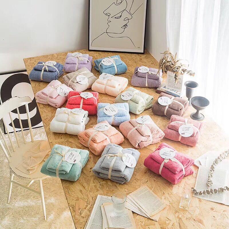Fluwelen stof snel-droog gewassen handdoek bad strandlaken effen handdoeken 2 stks/set handdoek set zachte absorberen zoete 70*140 cm douche
