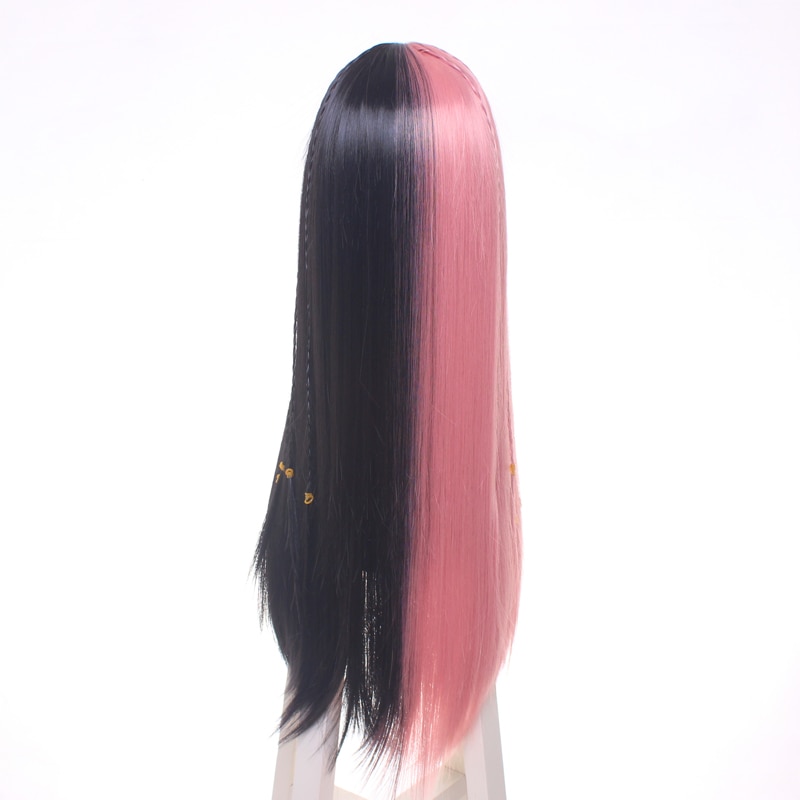 ccutoo Female's Melanie Martinez Synthetic Half Black and Pink 8 Small Braids Hair Cosplay Costume Wigs Heat Resistance Fiber