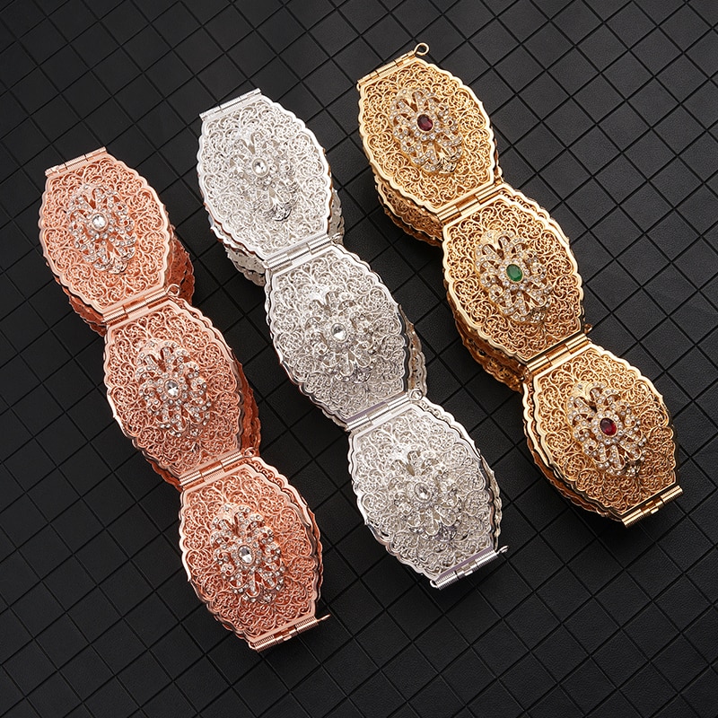 Marokkaanse Stijl Goud En Zilver Bicolor Bloemblaadje Vorm Metalen Riem Chic Sieraden Taille Keten