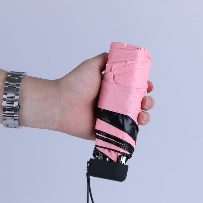 Bärbara herrparaplyer mini fickparaplyer förhindrar uv regntäta vikbara damer små femfaldiga parasoll gratis