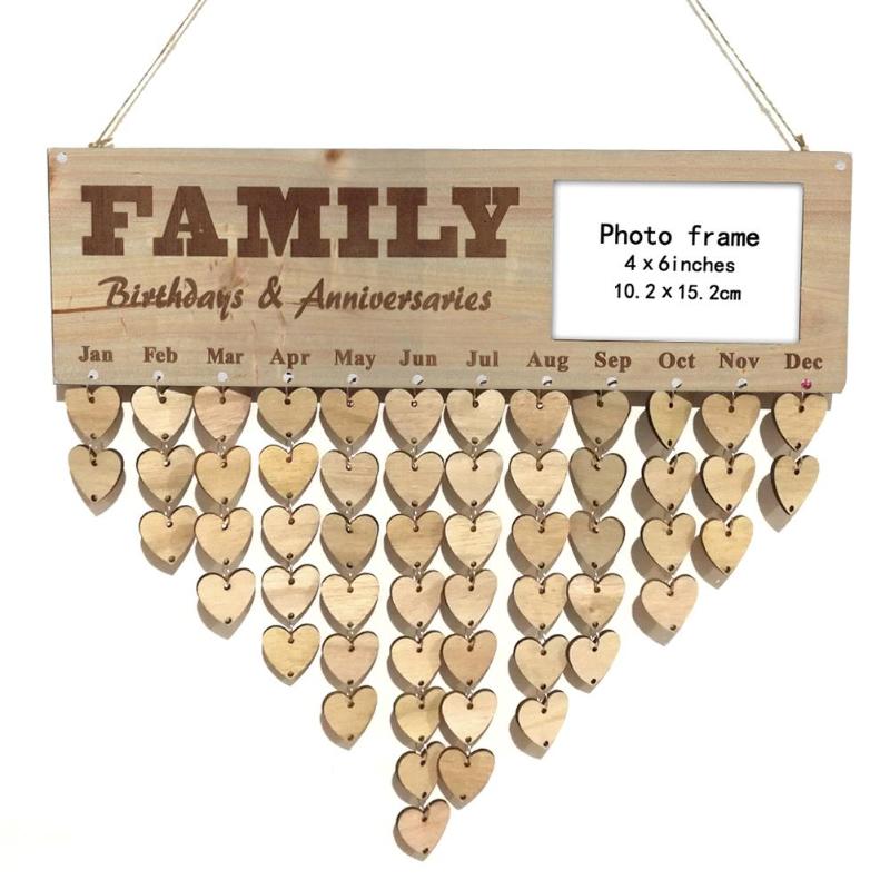 Panneau de rappel d'anniversaire en bois, plaque, calendrier, cadre photo, tableau de messages, pendentifs suspendus, ornements, décoration de la maison
